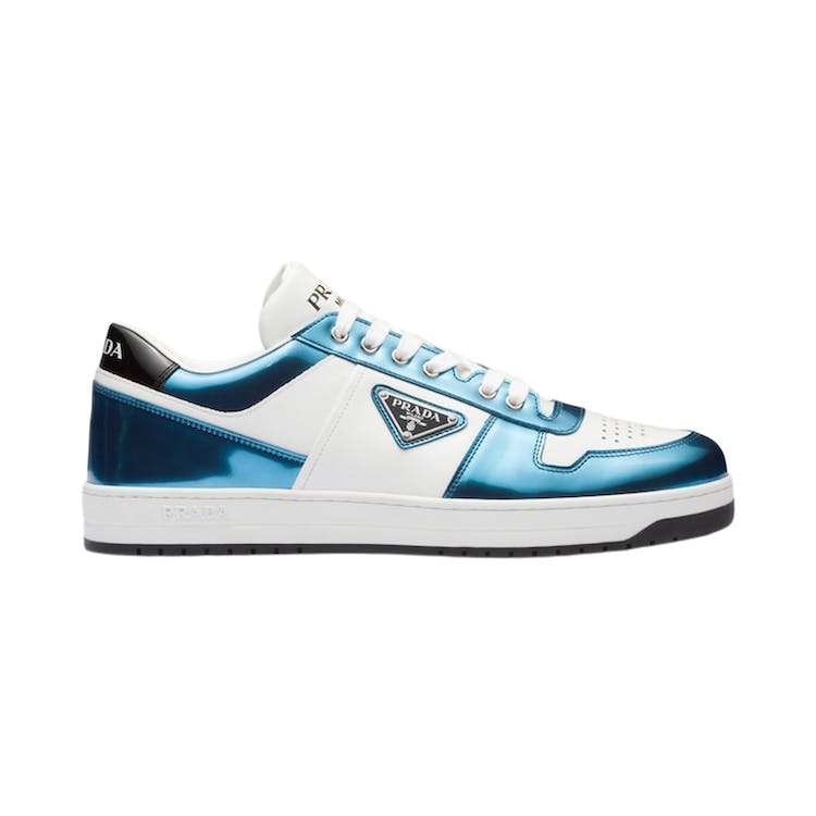 Image of Prada Downtown Low Top Sneakers Leather White Metallic Blue