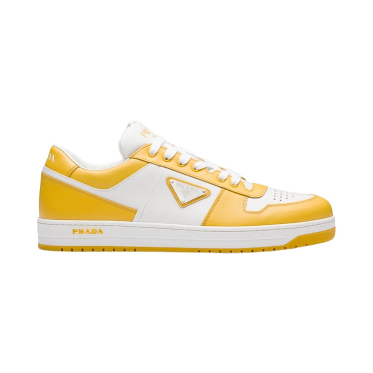 Image of Prada Downtown Low Top Sneakers Leather White Yellow Sun