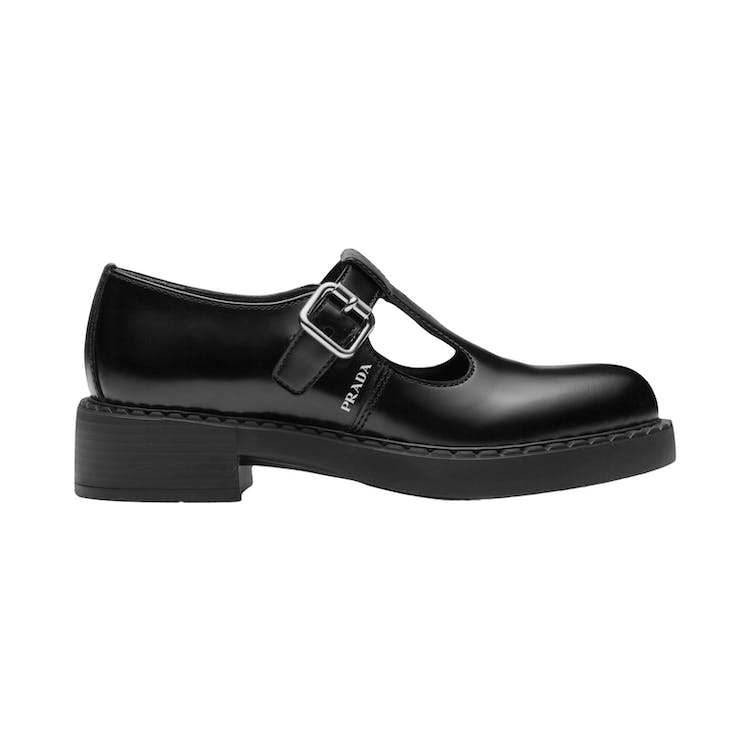 Image of Prada Mary Jane 50mm T-Strap Shoe Black Brushed Leather