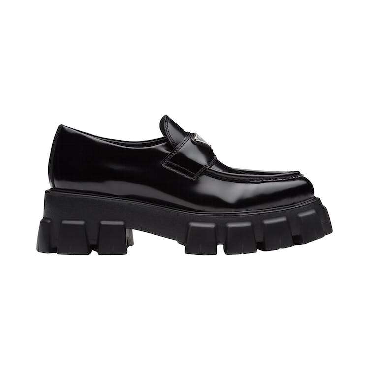 Image of Prada Monolith 55mm Pointy Loafer Black Brushed Leather
