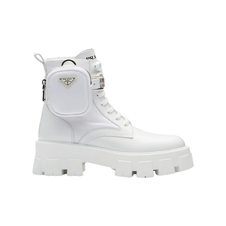Image of Prada Monolith 55mm Pouch Ankle Boots White Leather